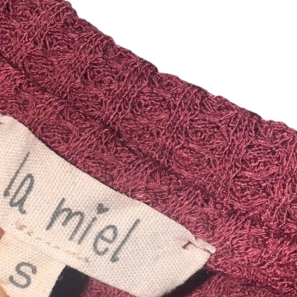 La Miel Burgundy Waffle Knit Oversized Top S - Picture 2 of 5
